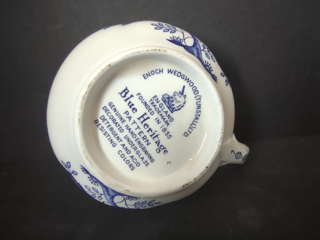 Vintage Enoch Wedgwood Blue Heritage Creamer Jug Cobalt Floral England [5985]