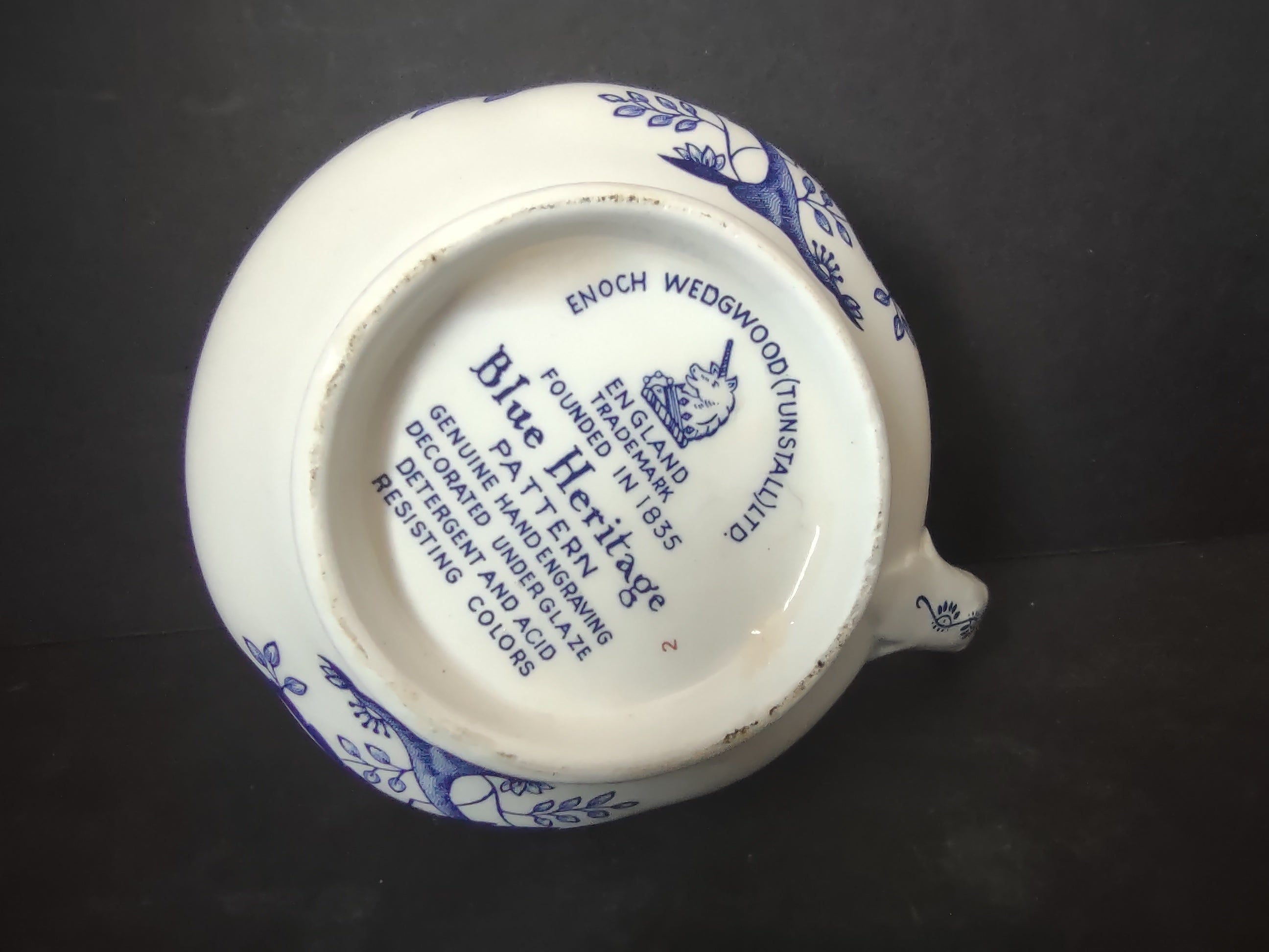 Vintage Enoch Wedgwood Blue Heritage Creamer Jug Cobalt Floral England [5985]
