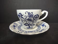 Vintage Enoch Wedgwood Blue Heritage Cup Saucer Set Cobalt Floral England [5986]