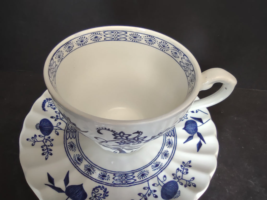 Vintage Enoch Wedgwood Blue Heritage Cup Saucer Set Cobalt Floral England [5986]