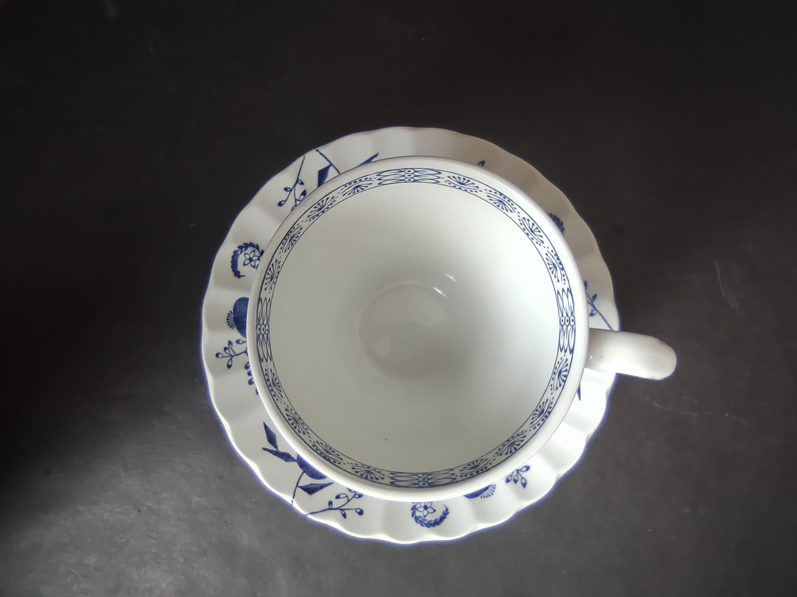 Vintage Enoch Wedgwood Blue Heritage Cup Saucer Set Cobalt Floral England [5986]