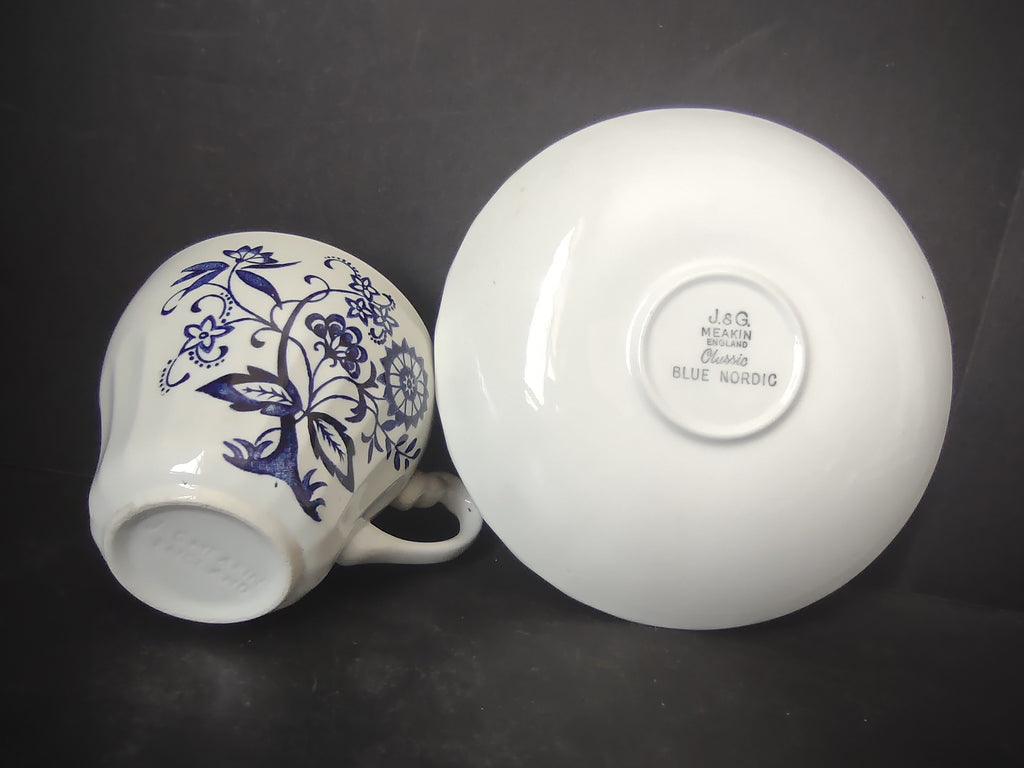 Vintage Enoch Wedgwood Blue Heritage Cup Saucer Set Cobalt Floral England [5986]