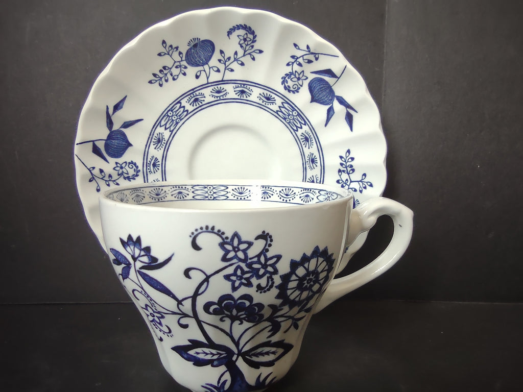 Vintage Enoch Wedgwood Blue Heritage Cup Saucer Set Cobalt Floral England [5986]