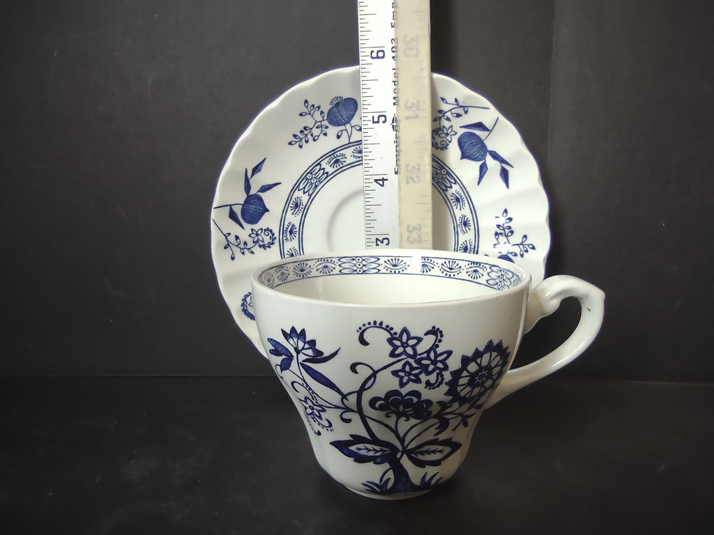 Vintage Enoch Wedgwood Blue Heritage Cup Saucer Set Cobalt Floral England [5986]