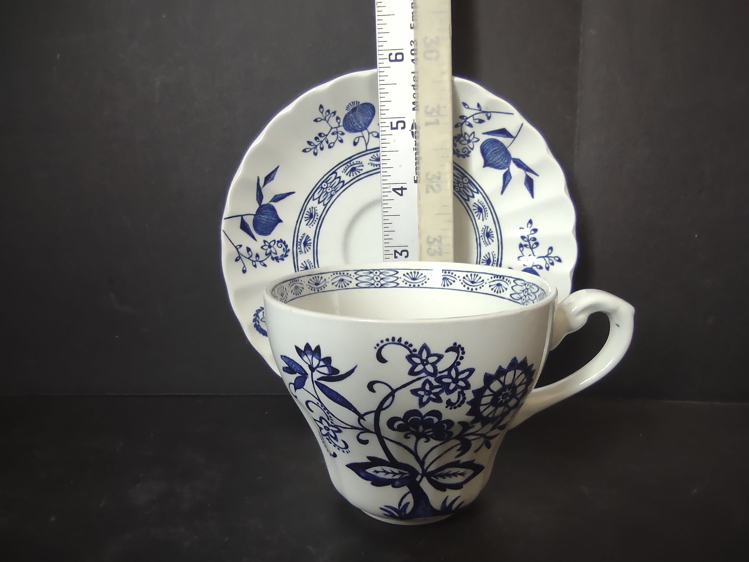 Vintage Enoch Wedgwood Blue Heritage Cup Saucer Set Cobalt Floral England [5986]