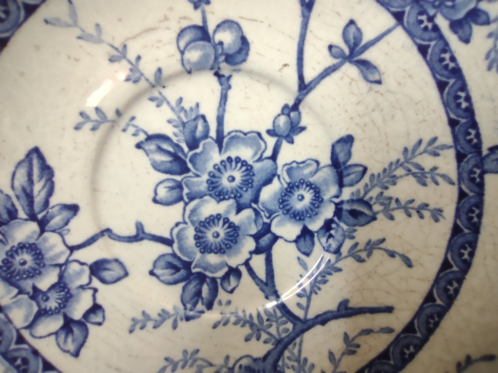 Vintage Meakin Medway Heavy Crazing Blue Floral Saucer Plate Pair England [5987]