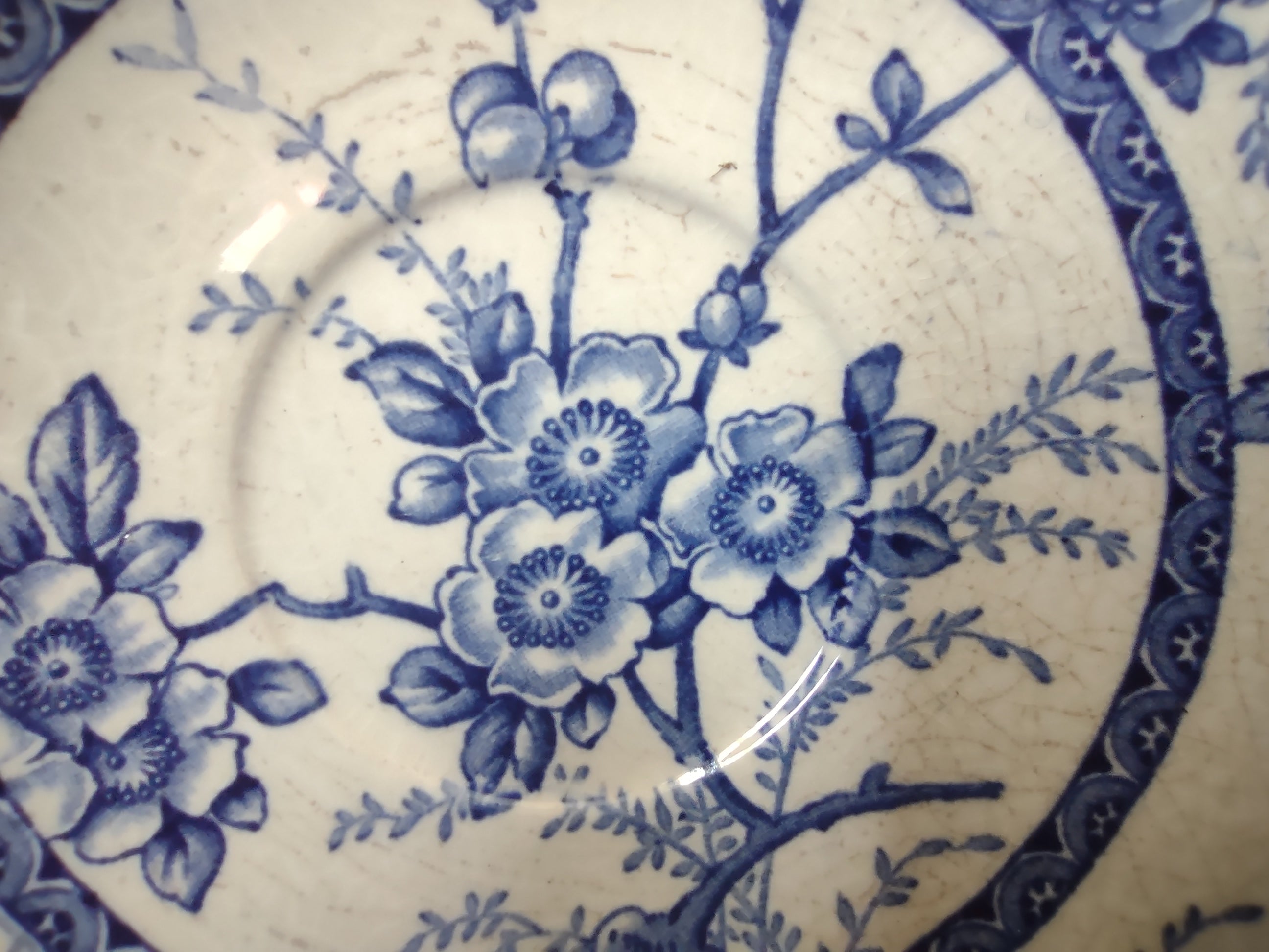 Vintage Meakin Medway Heavy Crazing Blue Floral Saucer Plate Pair England [5987]