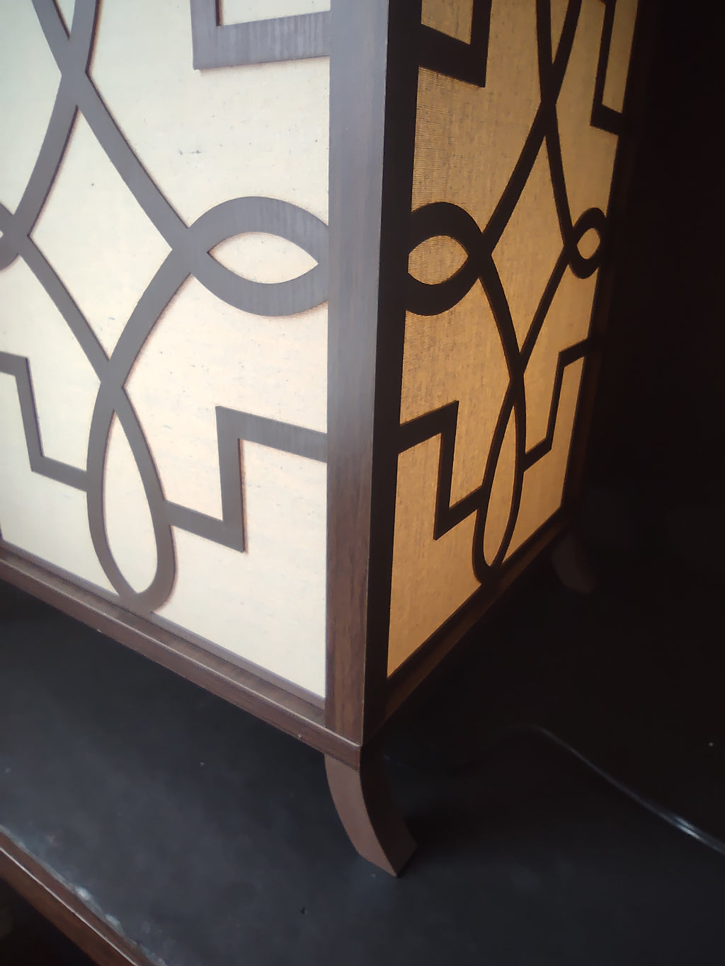 Vintage Asian Shoji Lighted Display Side Table Geometric Fretwork [6011]
