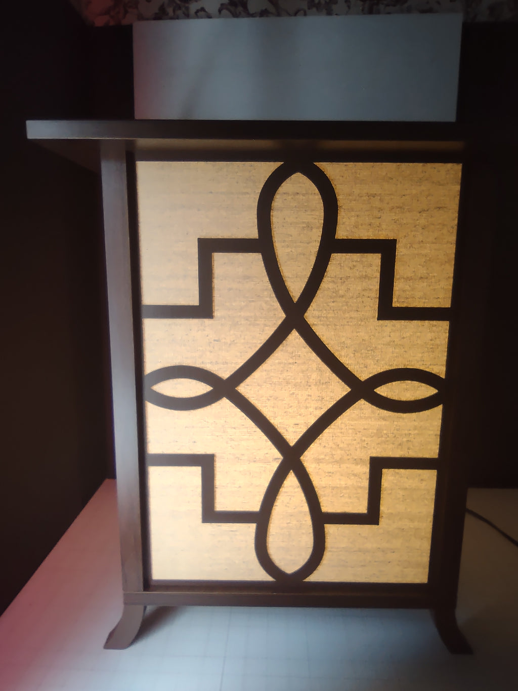 Vintage Asian Shoji Lighted Display Side Table Geometric Fretwork [6011]