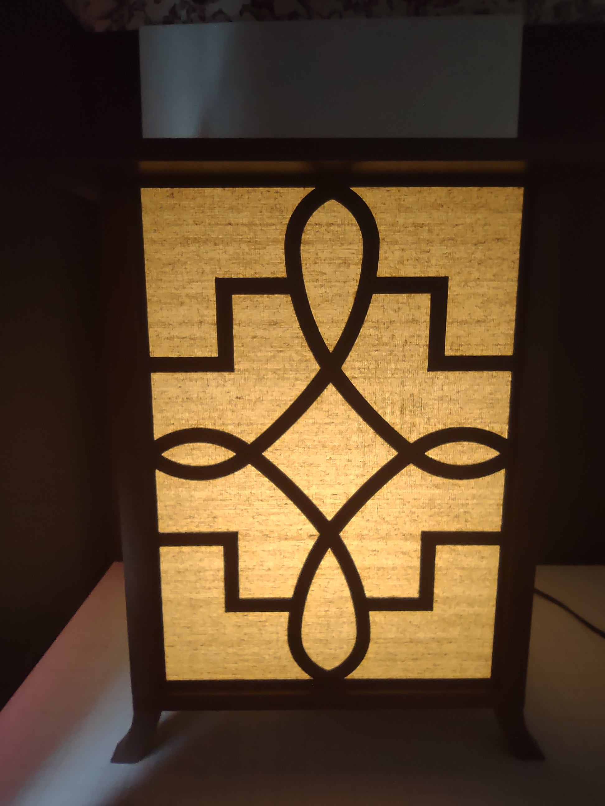 Vintage Asian Shoji Lighted Display Side Table Geometric Fretwork [6011]