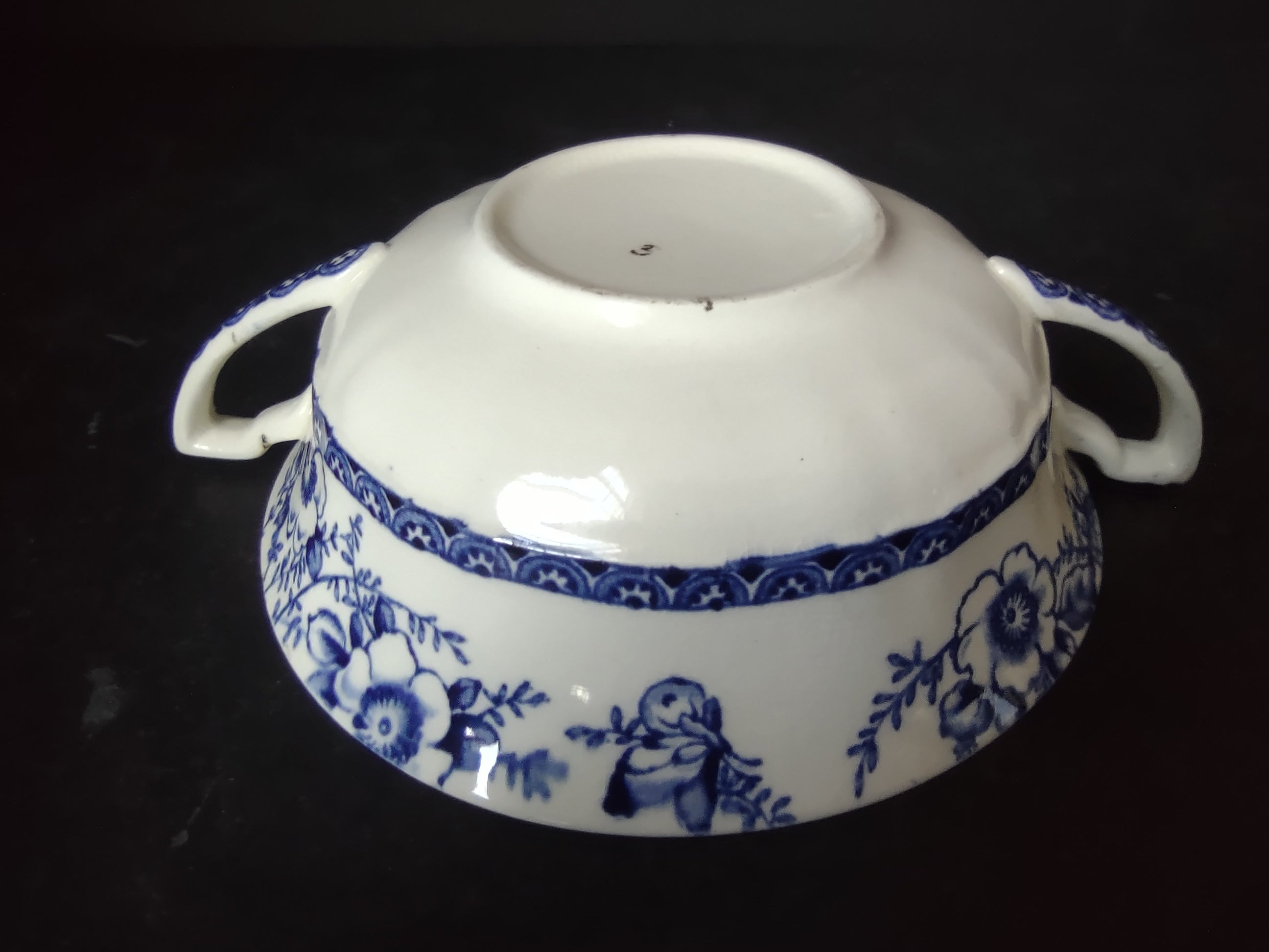 Vintage Alfred Meakin Medway Blue White Cream Soup Bowl Saucer Set [5992]