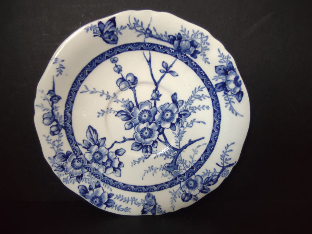 Vintage Alfred Meakin Medway Blue White Cream Soup Bowl Saucer Set [5992]