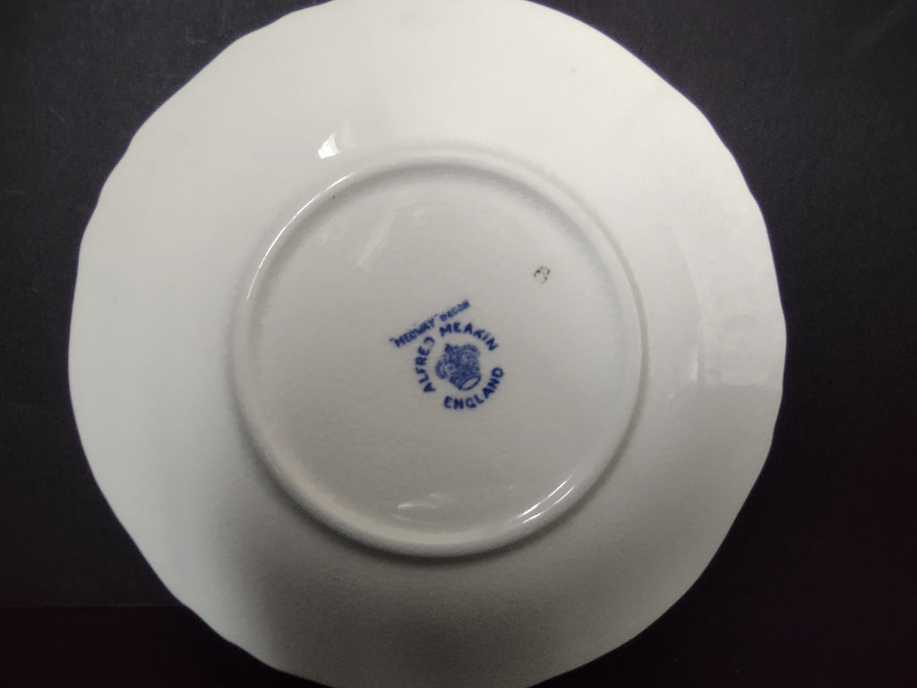 Vintage Alfred Meakin Medway Blue White Cream Soup Bowl Saucer Set [5992]