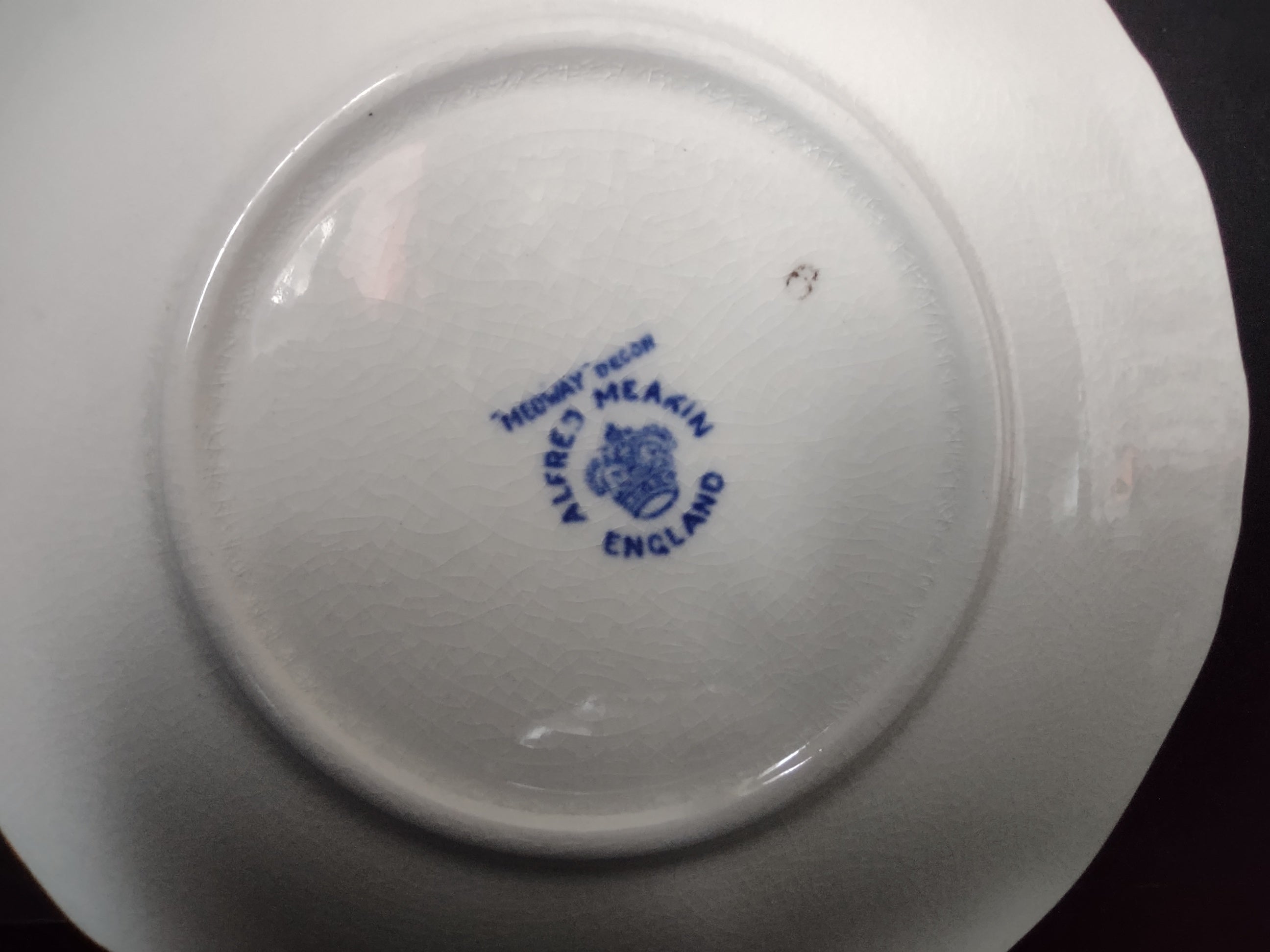 Vintage Alfred Meakin Medway Blue White Cream Soup Bowl Saucer Set [5992]