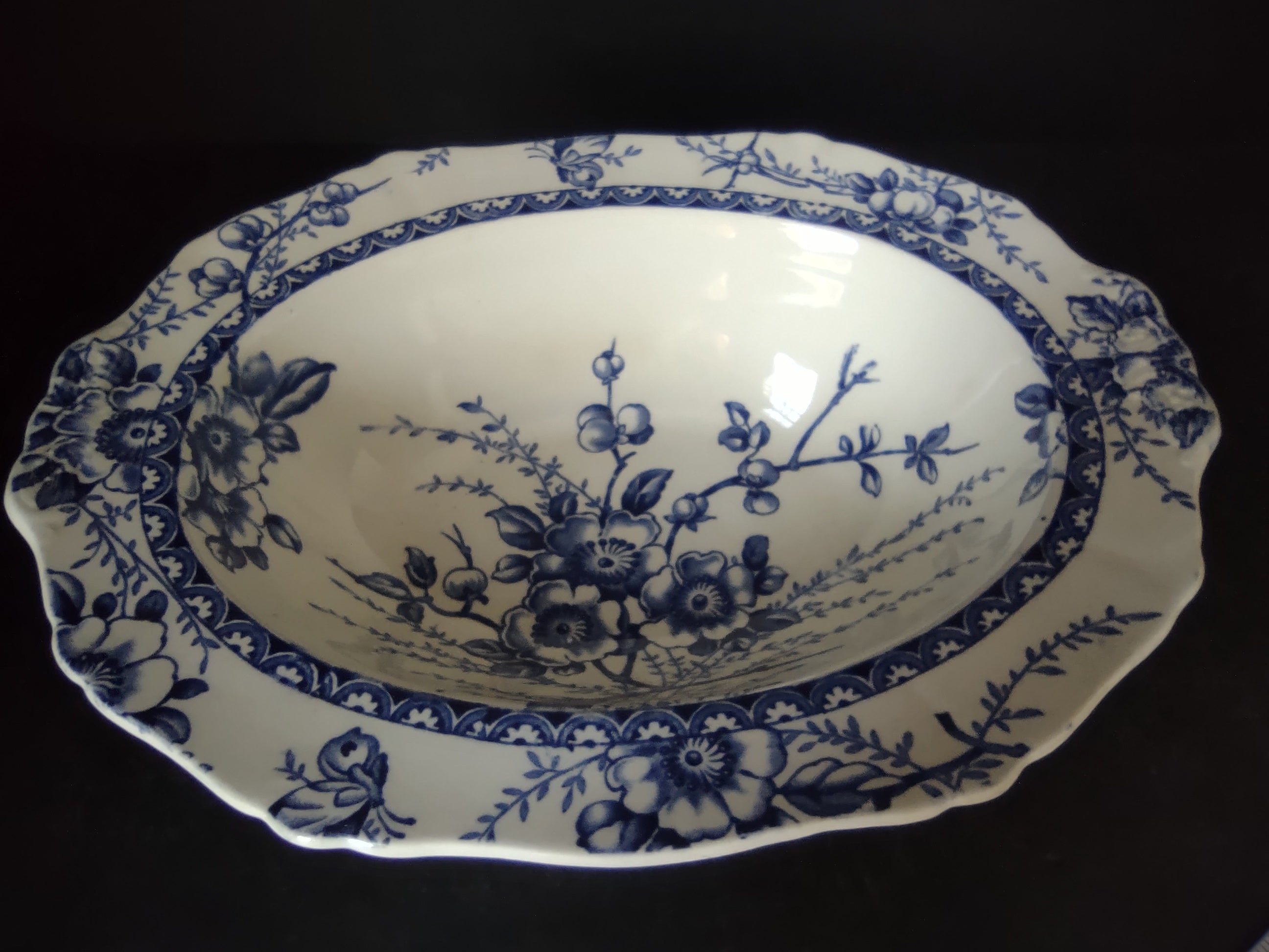 Vintage Alfred Meakin Medway Blue White Transferware Oval Serving Bowl [5993]