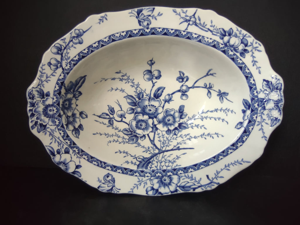 Vintage Alfred Meakin Medway Blue White Transferware Oval Serving Bowl [5993]