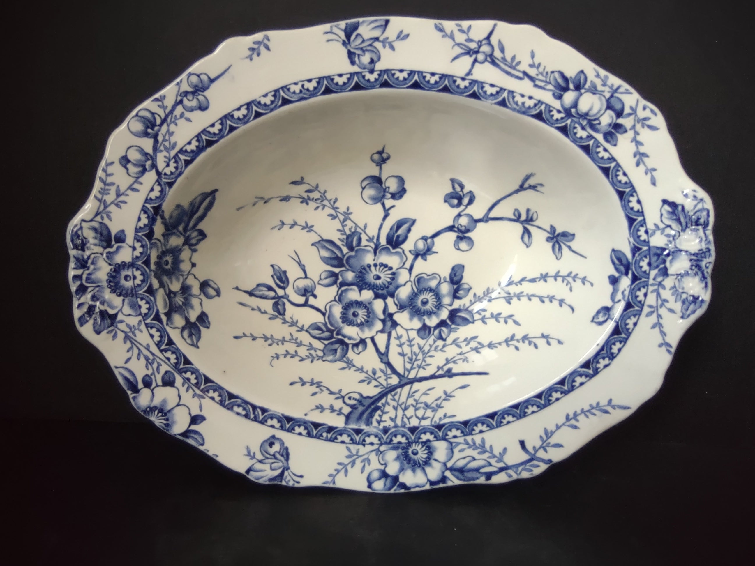 Vintage Alfred Meakin Medway Blue White Transferware Oval Serving Bowl [5993]