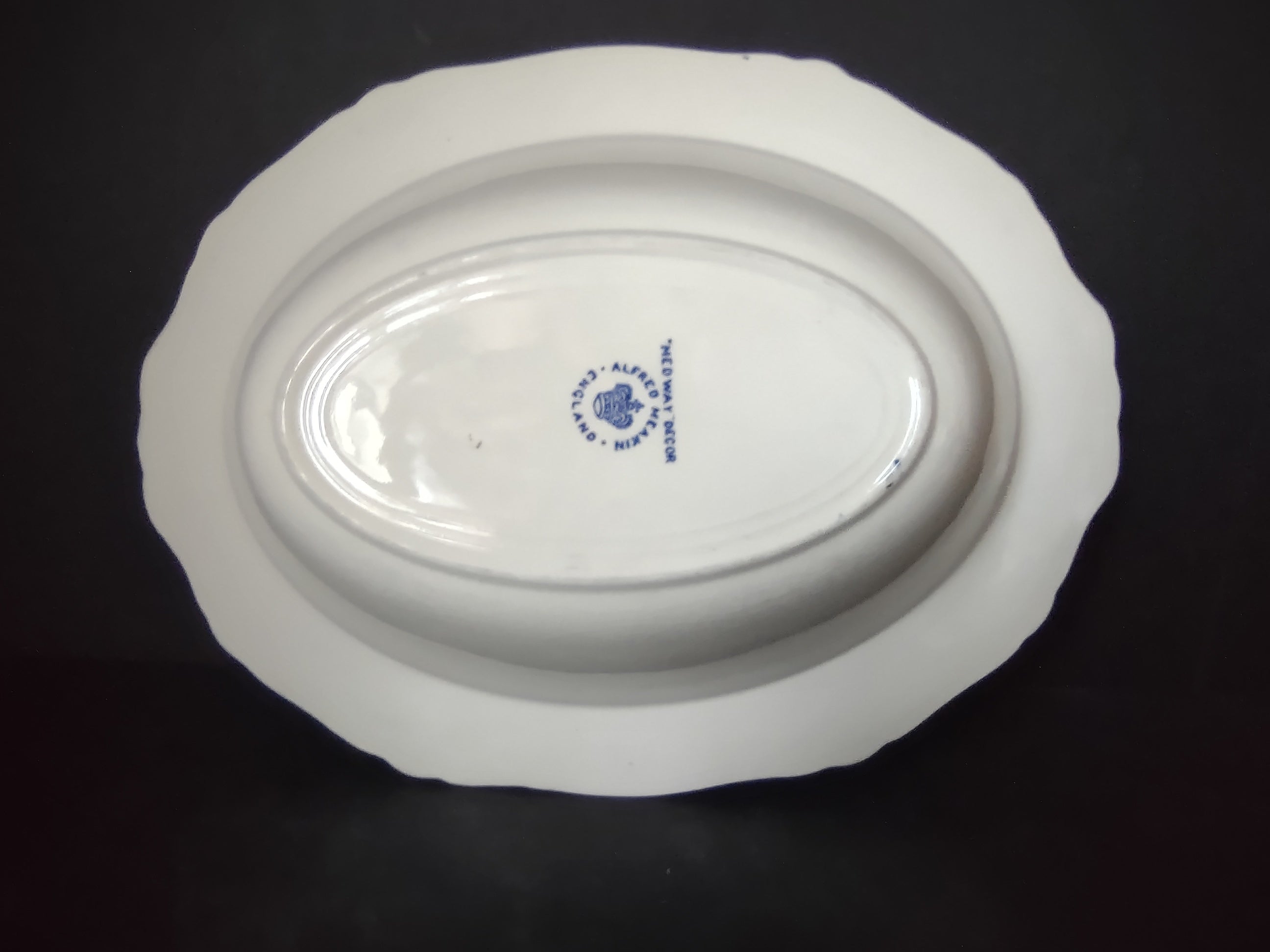 Vintage Alfred Meakin Medway Blue White Transferware Oval Serving Bowl [5993]