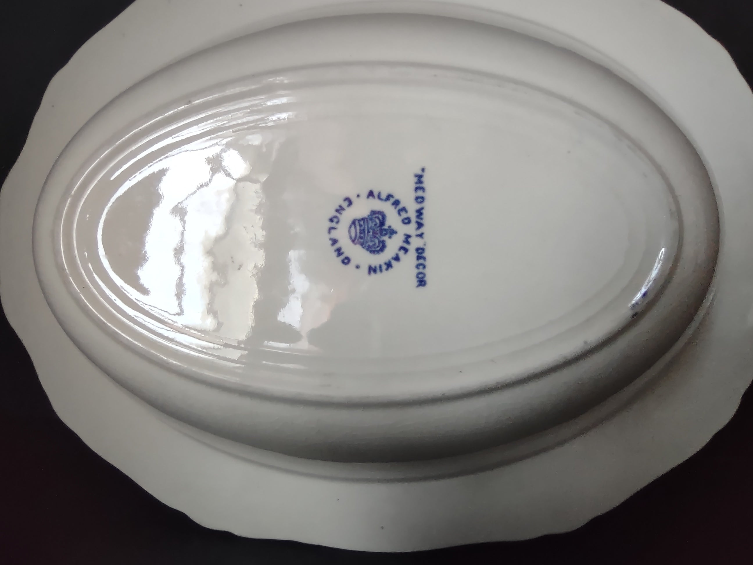 Vintage Alfred Meakin Medway Blue White Transferware Oval Serving Bowl [5993]