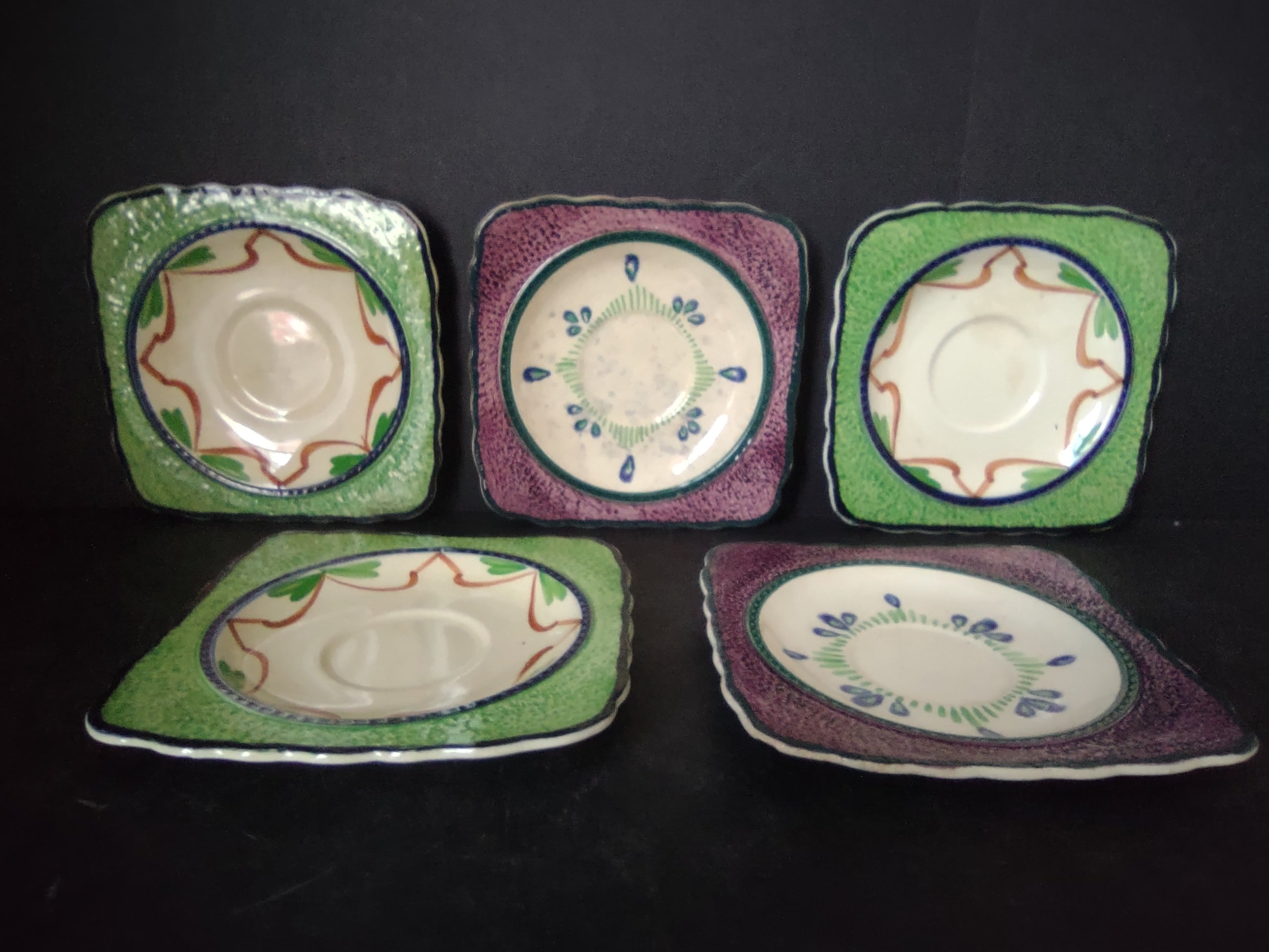 Vintage Baker England Ironstone Heavy Crazing Square Saucer x 5 [5994]