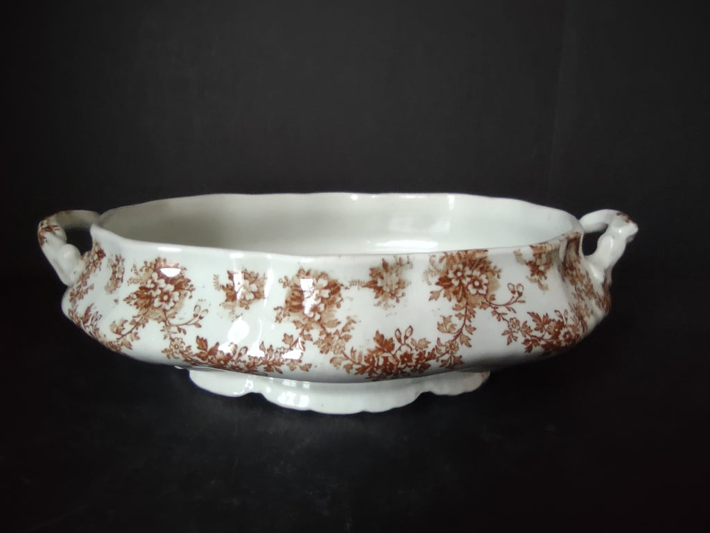 Vintage Burslem Ford Festoon Brown Transferware Semi Porcelain Bowl England [5996]