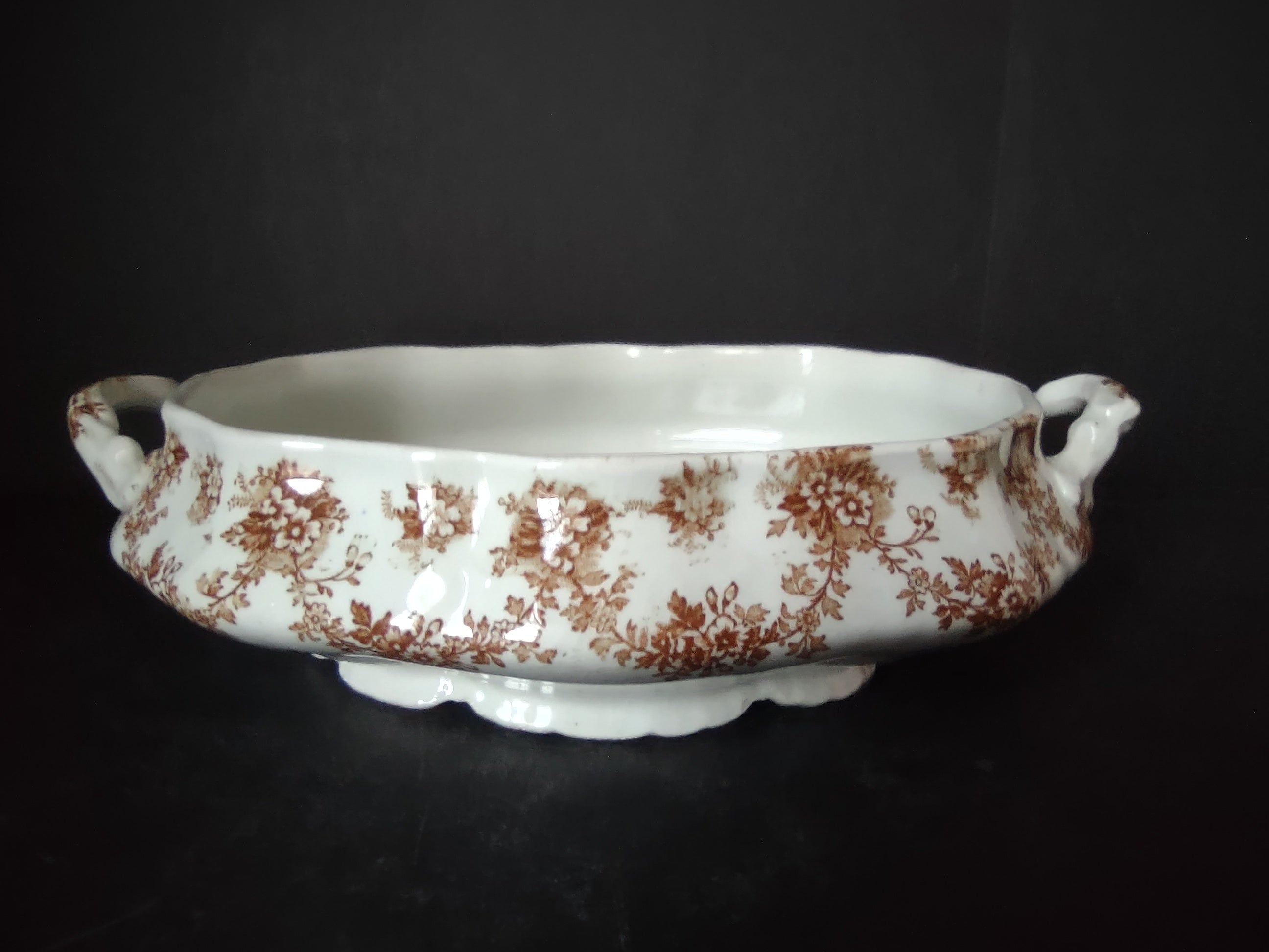 Vintage Burslem Ford Festoon Brown Transferware Semi Porcelain Bowl England [5996]