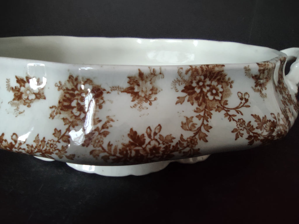 Vintage Burslem Ford Festoon Brown Transferware Semi Porcelain Bowl England [5996]