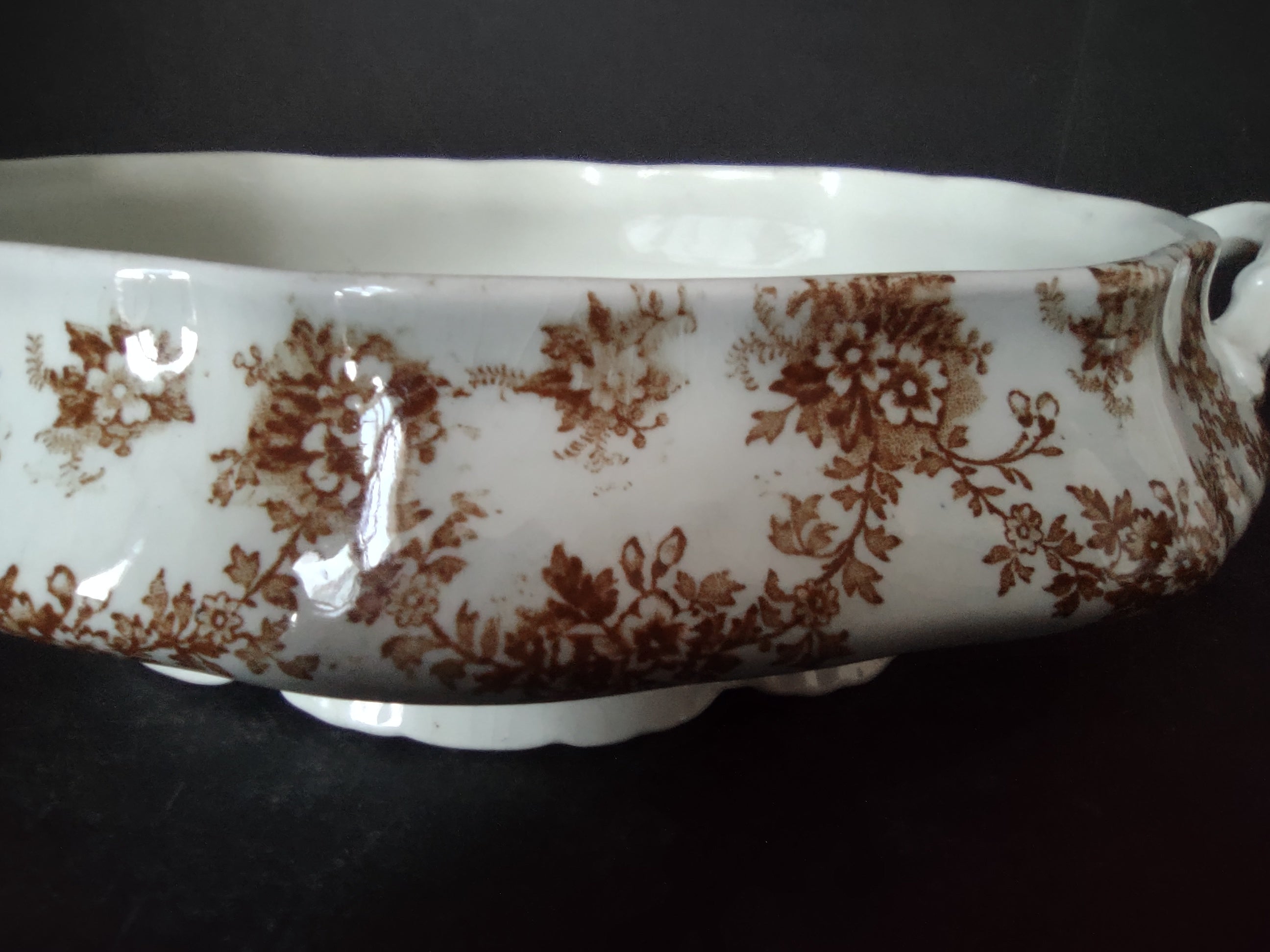 Vintage Burslem Ford Festoon Brown Transferware Semi Porcelain Bowl England [5996]