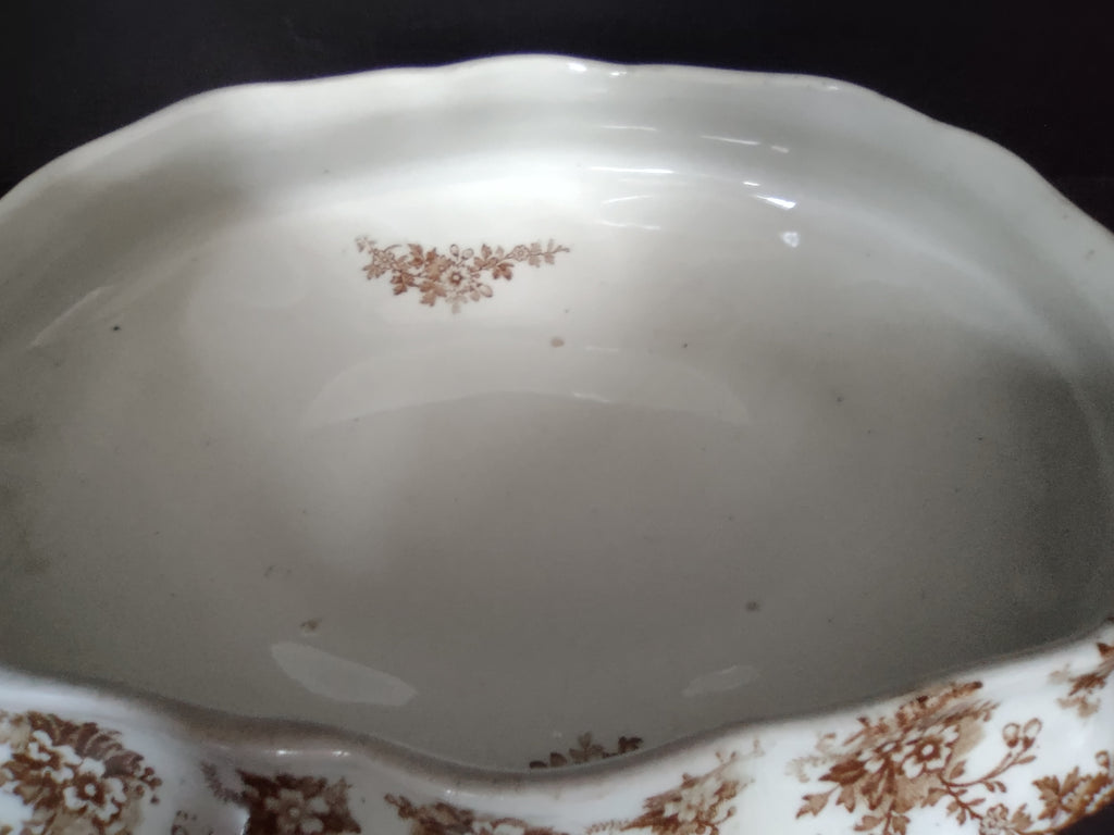 Vintage Burslem Ford Festoon Brown Transferware Semi Porcelain Bowl England [5996]