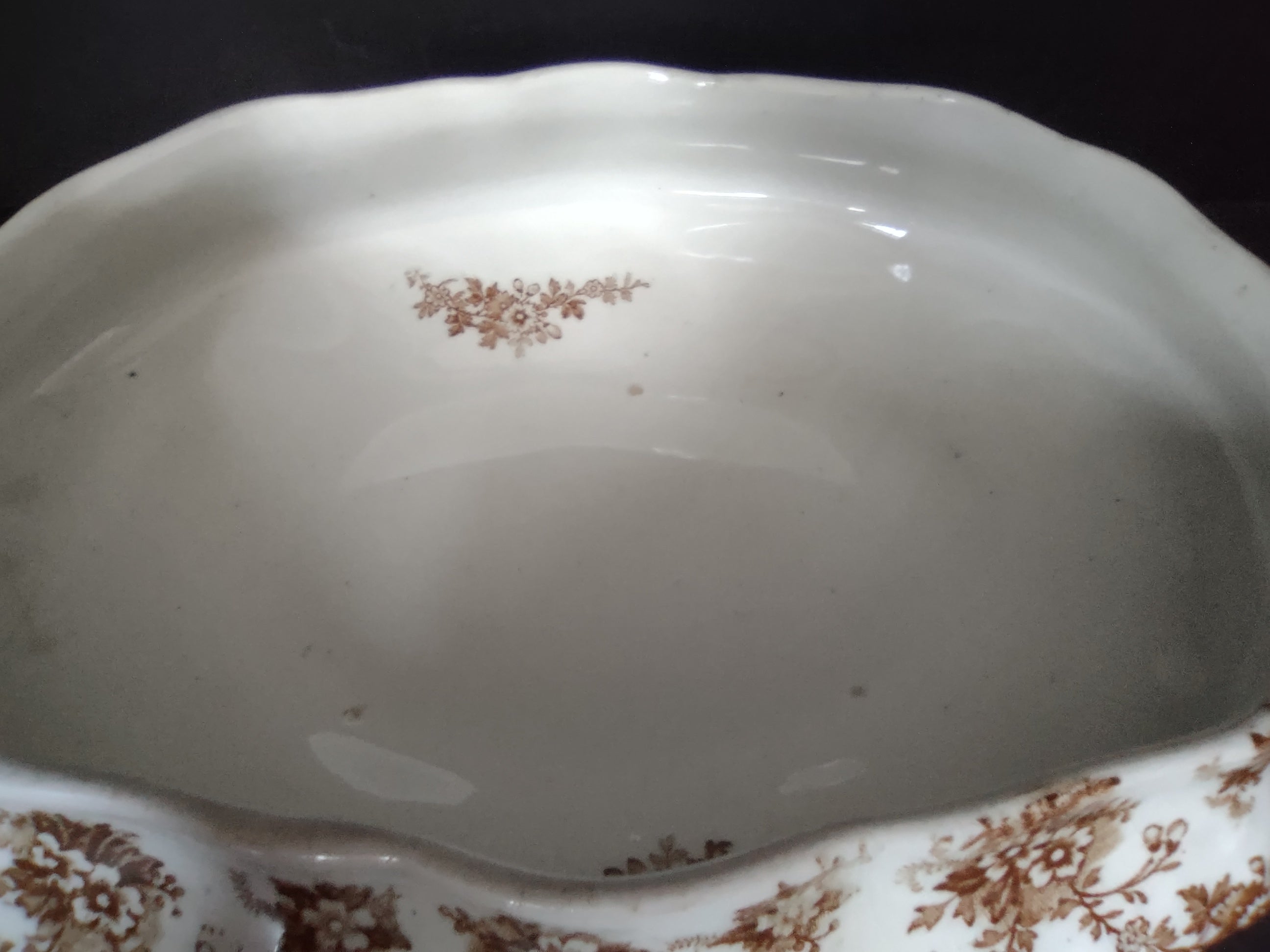 Vintage Burslem Ford Festoon Brown Transferware Semi Porcelain Bowl England [5996]