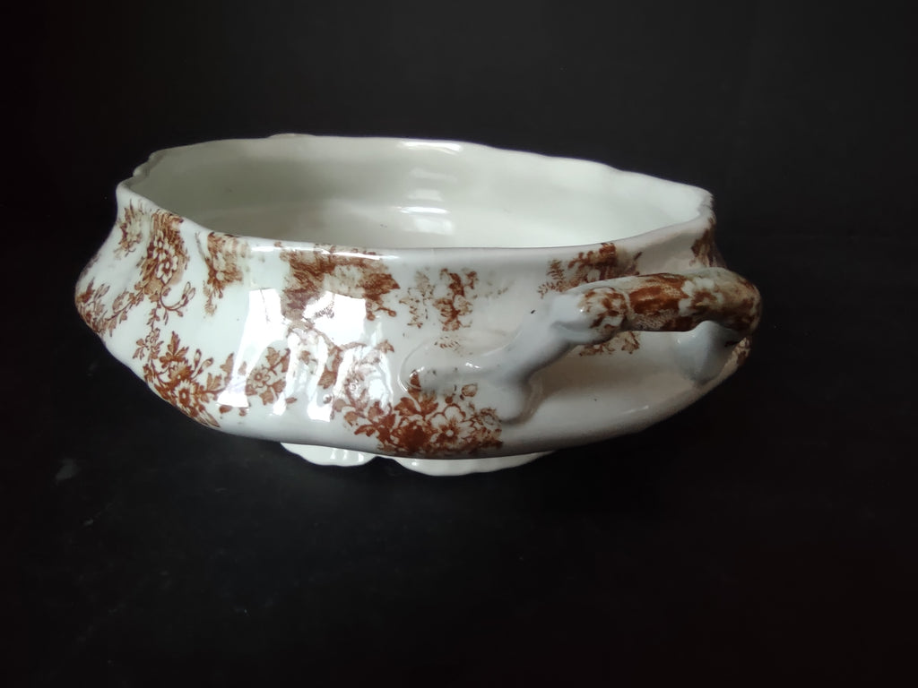 Vintage Burslem Ford Festoon Brown Transferware Semi Porcelain Bowl England [5996]