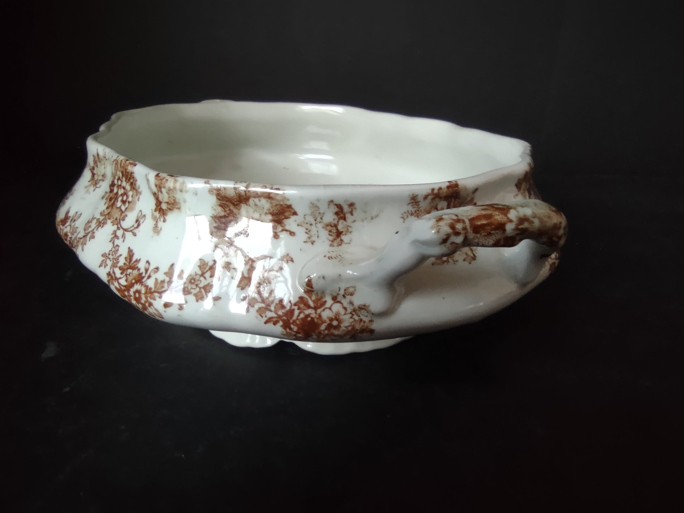 Vintage Burslem Ford Festoon Brown Transferware Semi Porcelain Bowl England [5996]