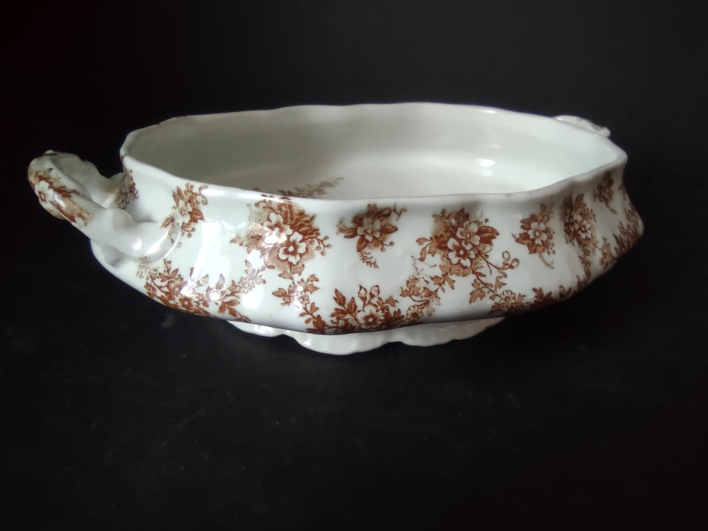Vintage Burslem Ford Festoon Brown Transferware Semi Porcelain Bowl England [5996]