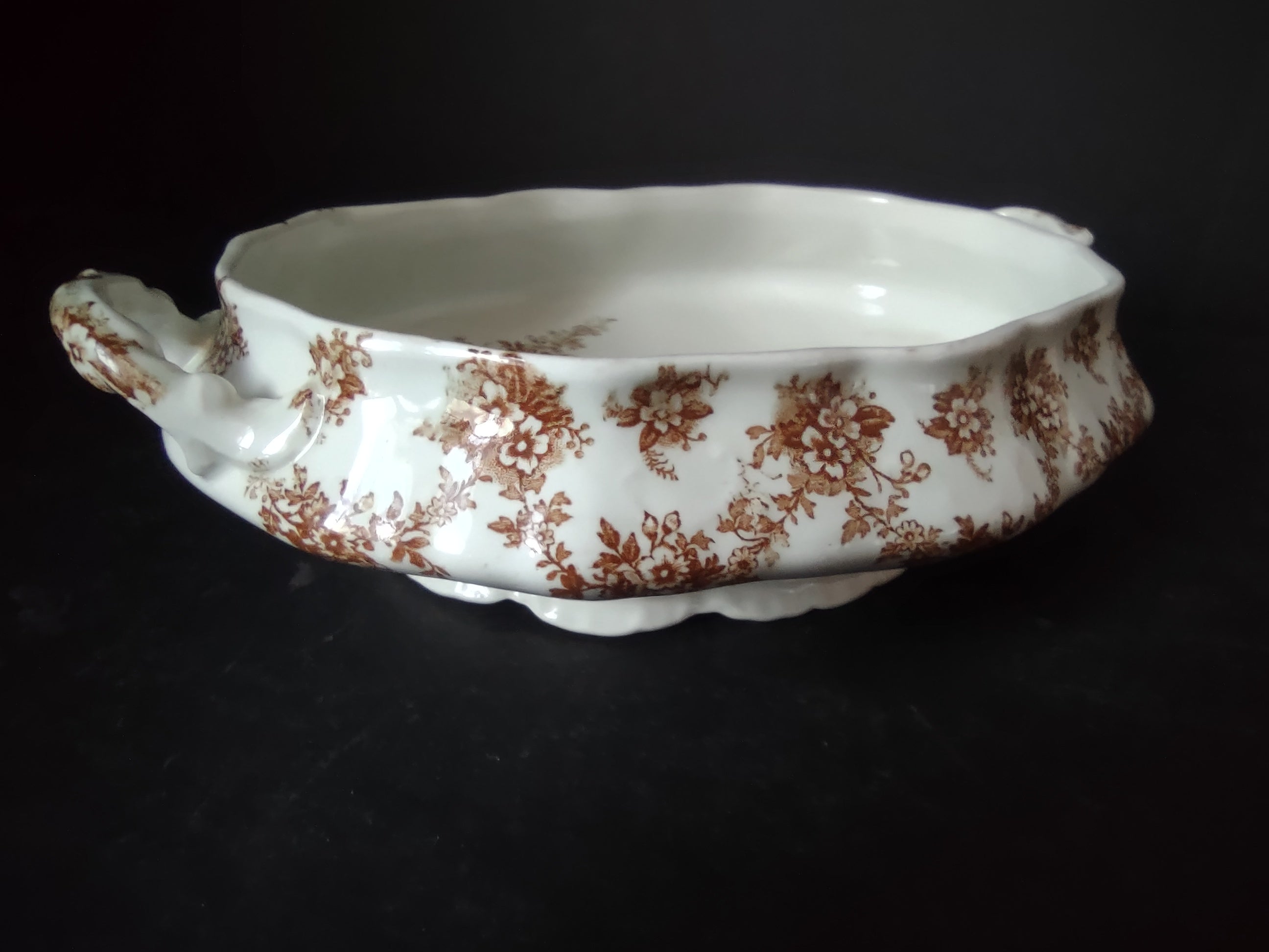 Vintage Burslem Ford Festoon Brown Transferware Semi Porcelain Bowl England [5996]