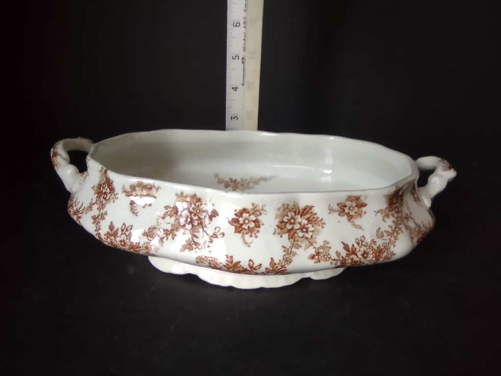 Vintage Burslem Ford Festoon Brown Transferware Semi Porcelain Bowl England [5996]