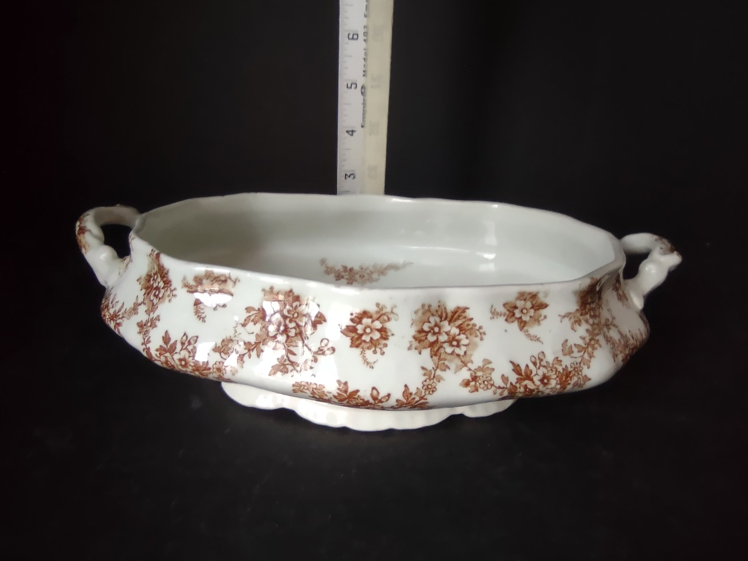 Vintage Burslem Ford Festoon Brown Transferware Semi Porcelain Bowl England [5996]