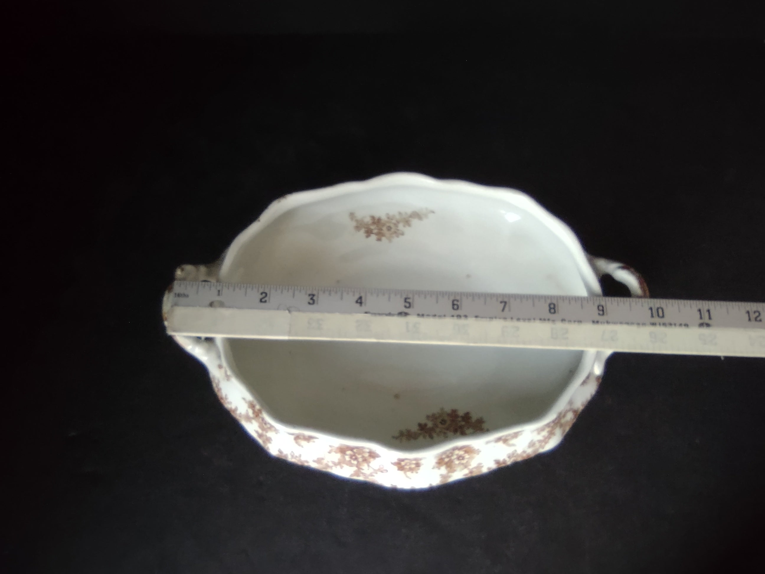 Vintage Burslem Ford Festoon Brown Transferware Semi Porcelain Bowl England [5996]