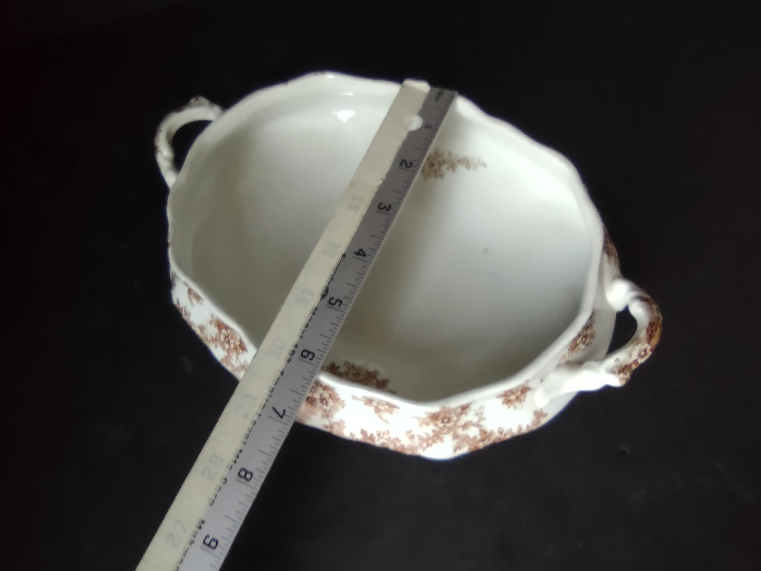 Vintage Burslem Ford Festoon Brown Transferware Semi Porcelain Bowl England [5996]