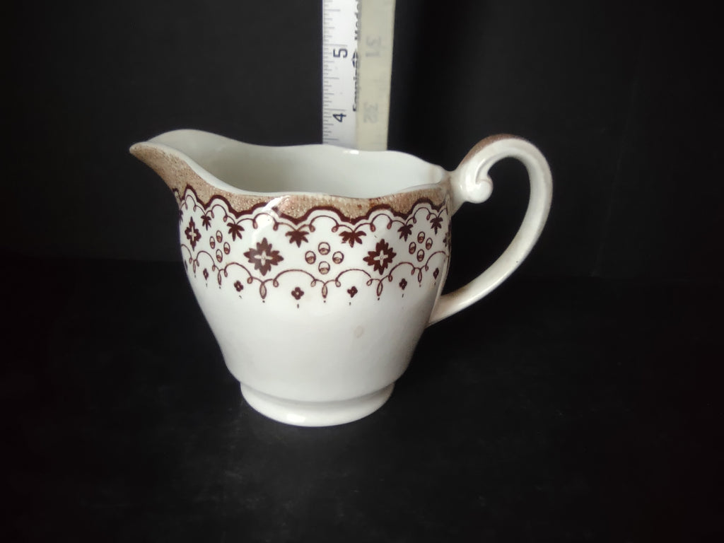 Vintage Enoch Wedgwood Lille Brown Transferware Creamer Milk Jug England [5997]