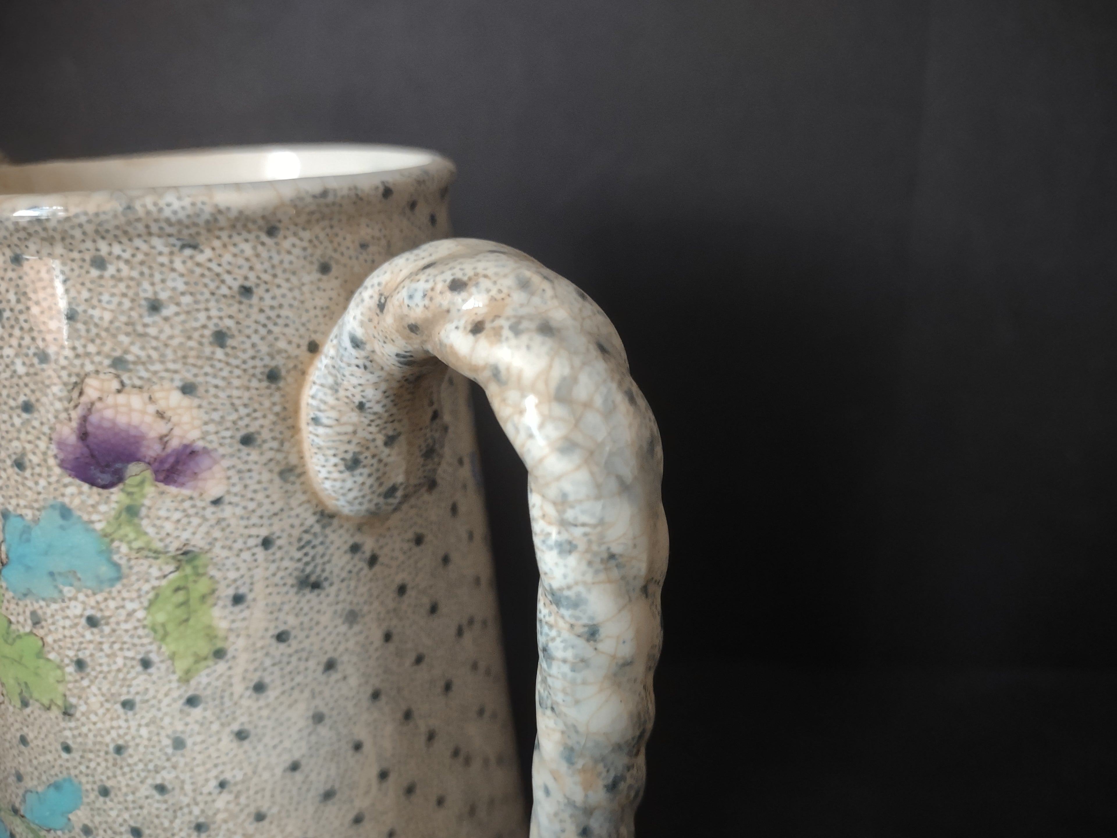 Vintage Very Heavy Crazing Floral Lidless Coffee Pot Chocolate Pot [5998]