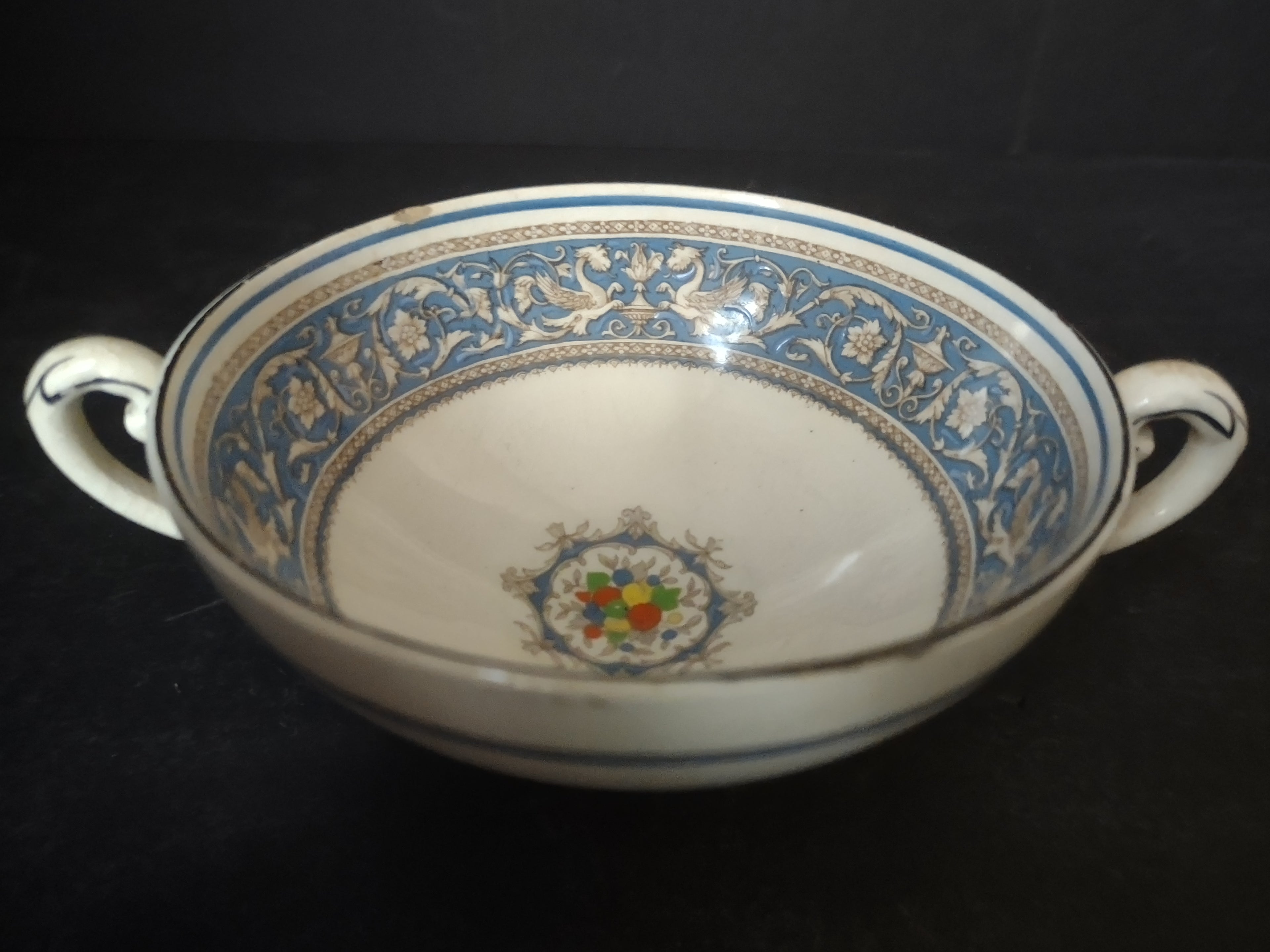 Vintage Myott Staffordshire Medici Cream Soup Bowl Blue Transferware [6000]
