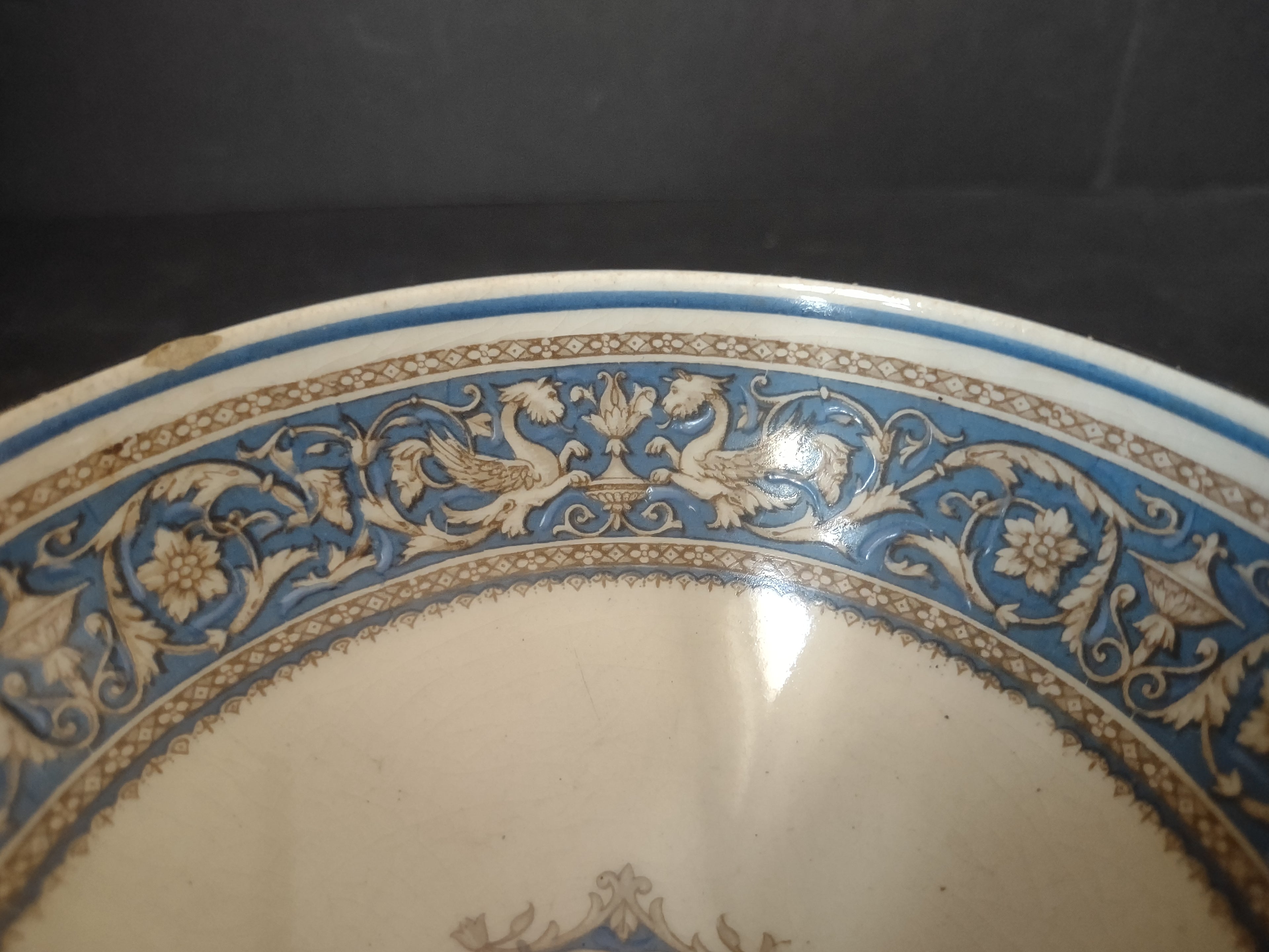 Vintage Myott Staffordshire Medici Cream Soup Bowl Blue Transferware [6000]