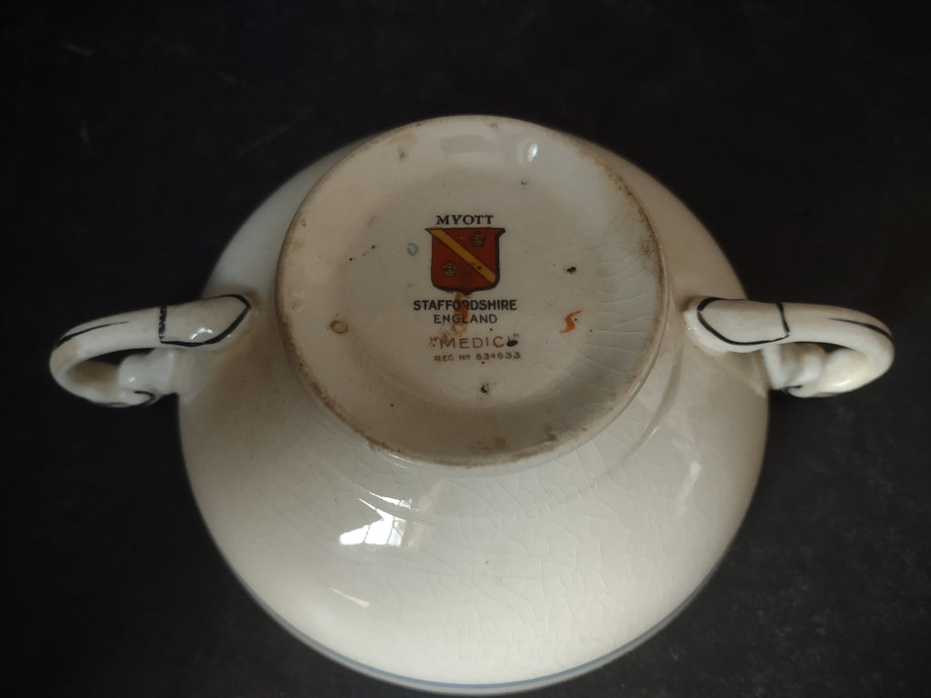 Vintage Myott Staffordshire Medici Cream Soup Bowl Blue Transferware [6000]