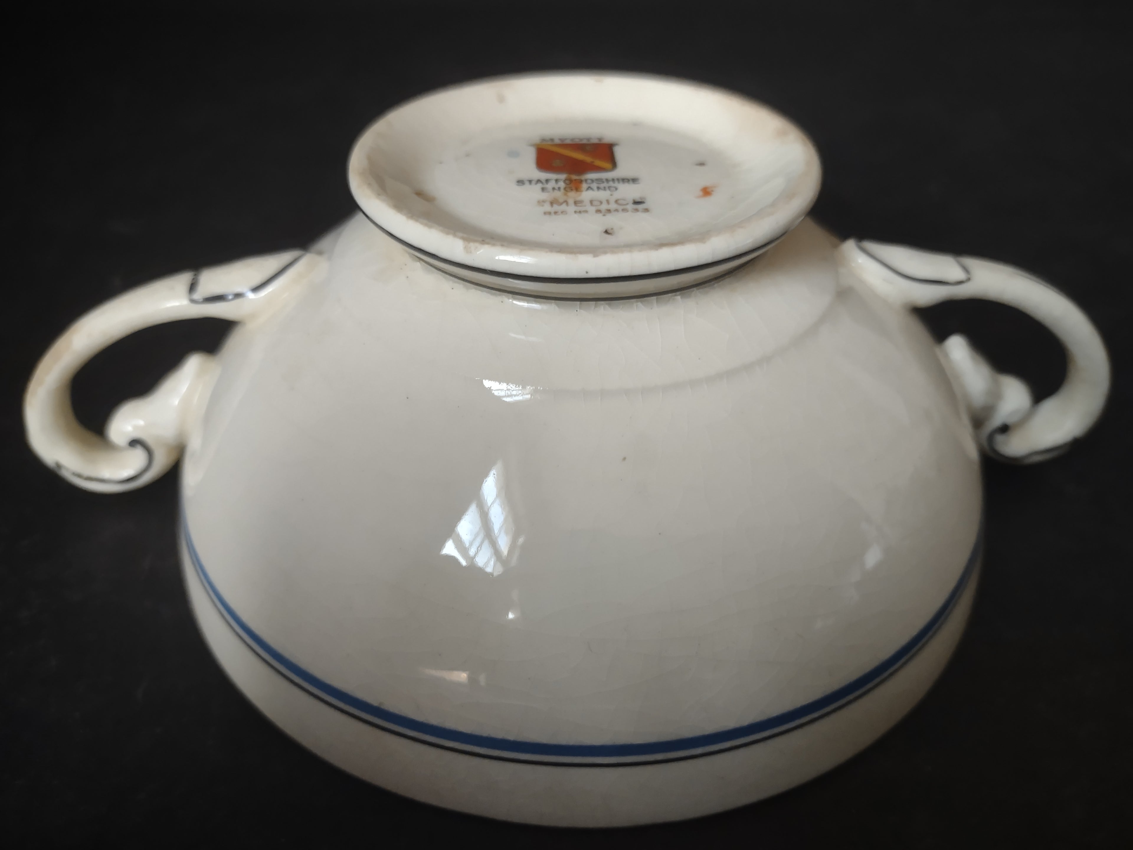 Vintage Myott Staffordshire Medici Cream Soup Bowl Blue Transferware [6000]