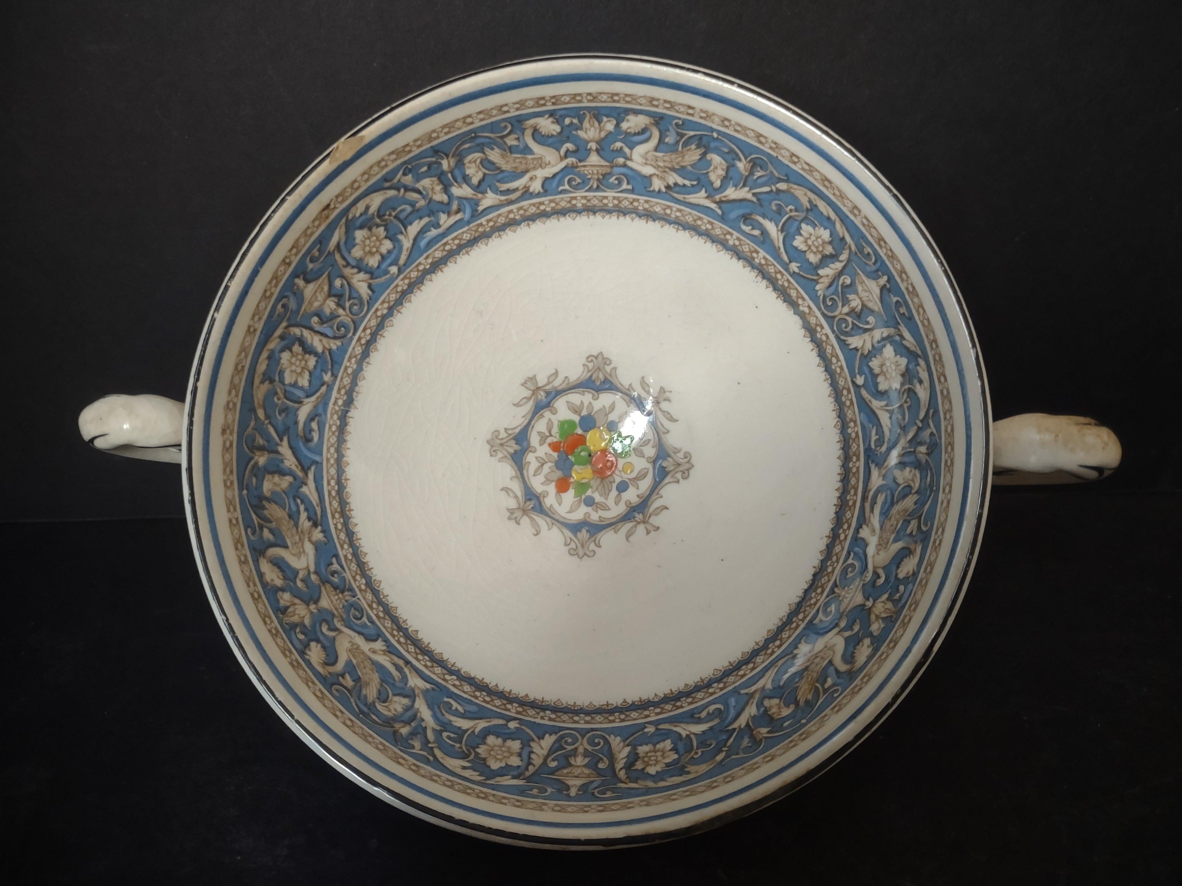 Vintage Myott Staffordshire Medici Cream Soup Bowl Blue Transferware [6000]