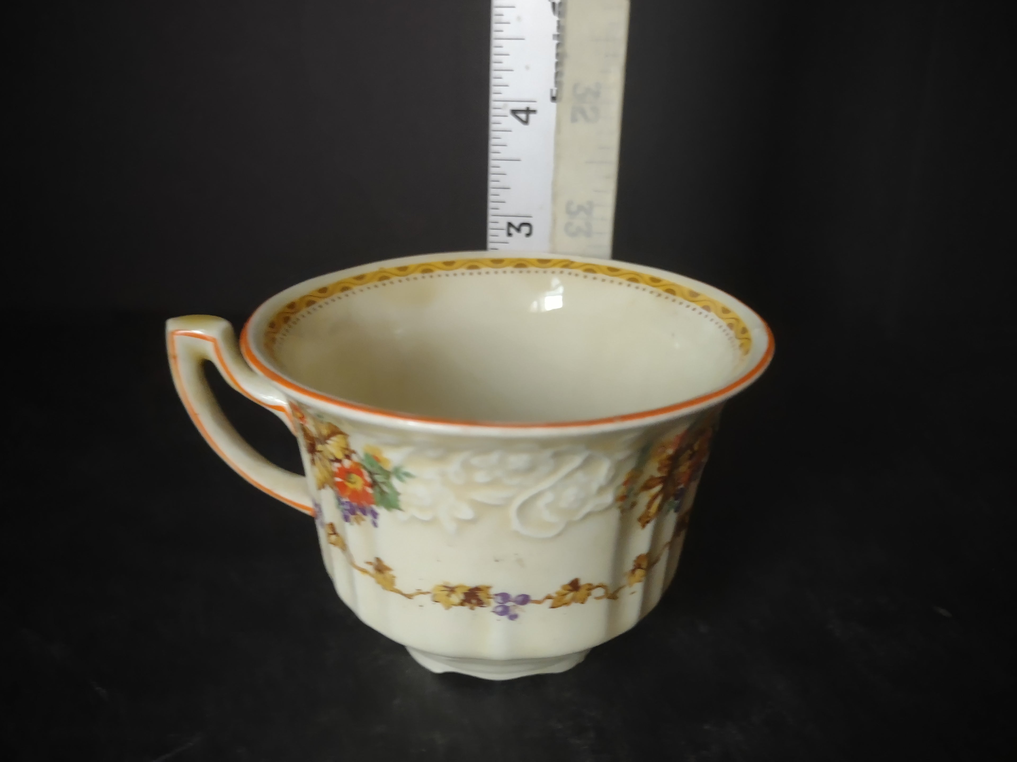 Vintage Myott Staffordshire Embossed Fruit Floral Teacup Harvest Pattern [6001]