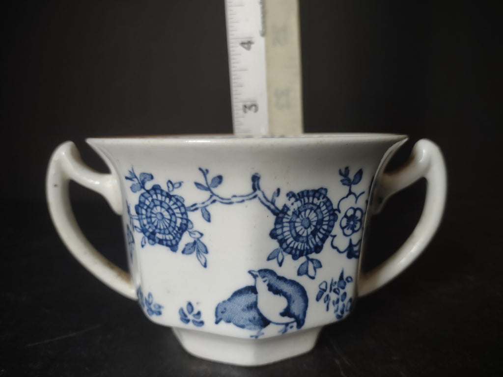 Vintage Wood's Ware Old Bow Blue Transferware Two-Handle Cup England [6003]