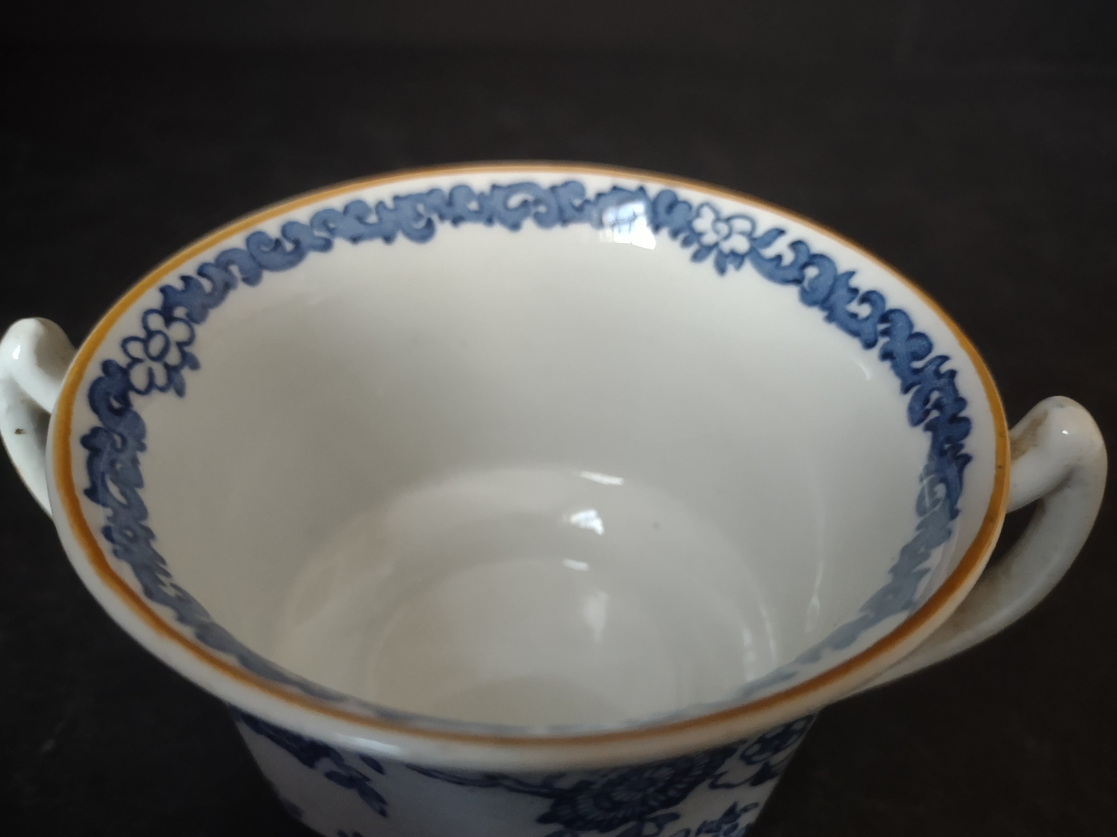 Vintage Wood's Ware Old Bow Blue Transferware Two-Handle Cup England [6003]