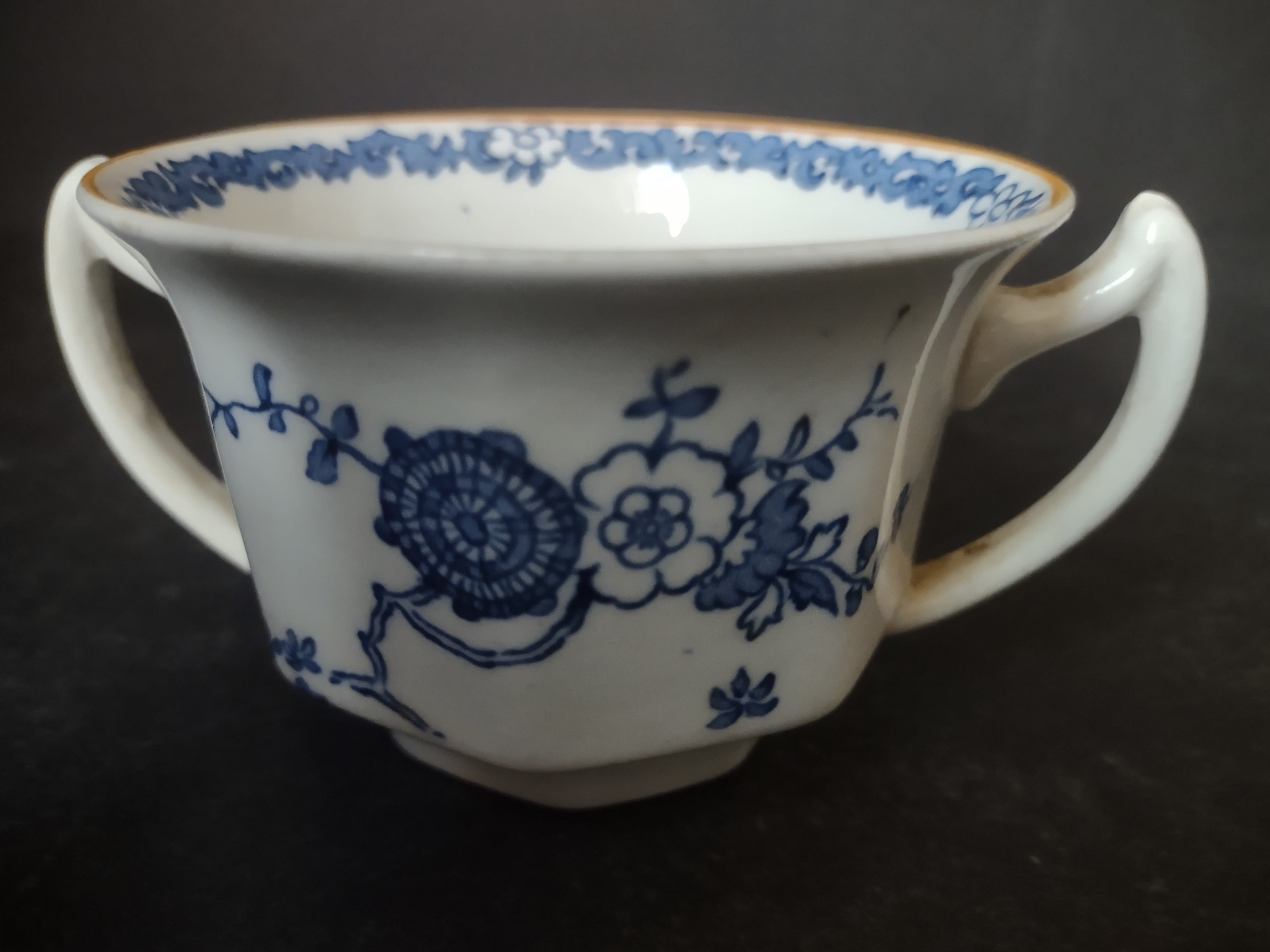 Vintage Wood's Ware Old Bow Blue Transferware Two-Handle Cup England [6003]