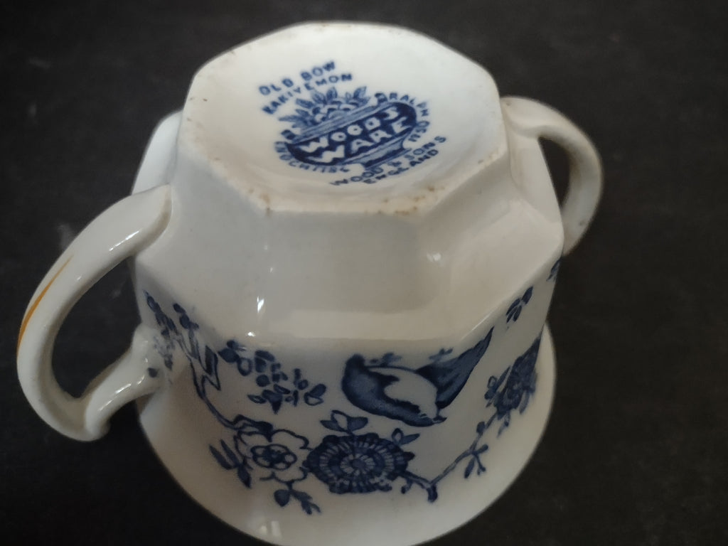 Vintage Wood's Ware Old Bow Blue Transferware Two-Handle Cup England [6003]